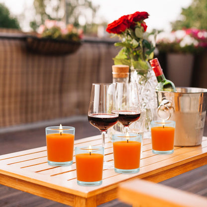6 Pack Unscented Orange Votive Candles in Glass, 2 Inch Natural Soy Wax Scentless Fall Harvest Autumn Candles for Halloween Thanksgiving Wedding Party Home Holiday Relaxation, 12-15 Hour Burning Time