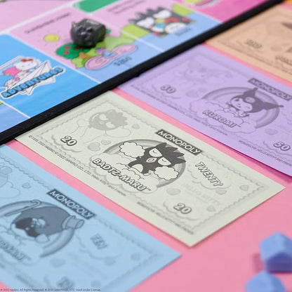 Monopoly: Hello Kitty and Friends Buy Sell Trade Buildings from The Animated Series Featuring My Melody Badtz-Maru Keroppi Classic Monopoly Game Officially-Licensed Hello Kitty Merchandise