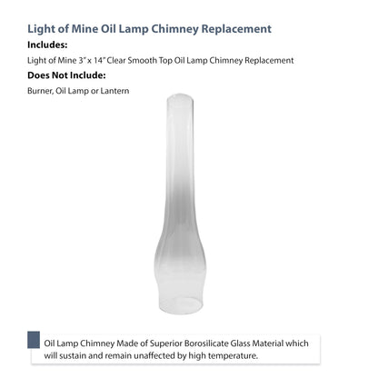 LIGHT OF MINE Oil Lamp Replacement Chimneys 3in x 14in Clear - Model PARE-CHIMN