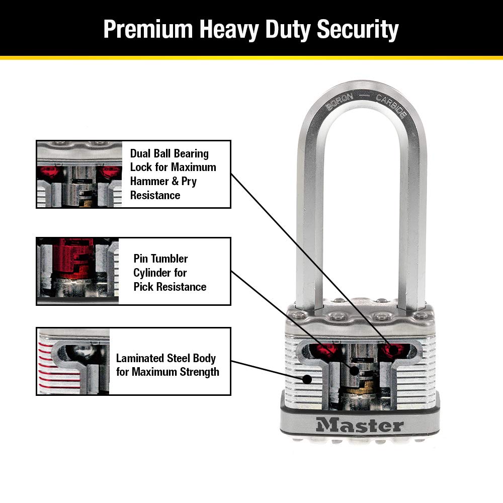 Master Lock M5XTLJ Magnum Heavy Duty Outdoor Padlock with Key, 2 Pack Keyed-Alike