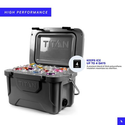 Titan Hard Ice Chest Cooler with Microban Protection - 20 Quarts (30 Can) Arctic Zone Cooler with Deep Freeze Insulation - Gray