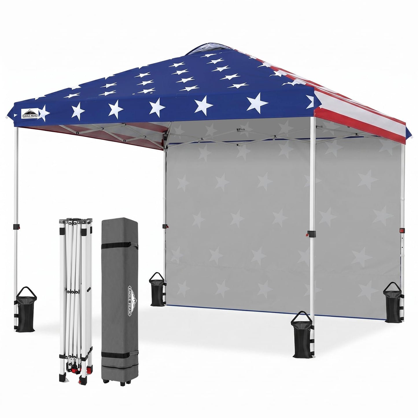 EAGLE PEAK Commercial Canopy 10x10 Pop Up Canopy Tent with 1 Sidewall, Easy Setup Heavy Duty Instant Event Shelter for Vendors & Markets, Outdoor Sun Shade, American Flag