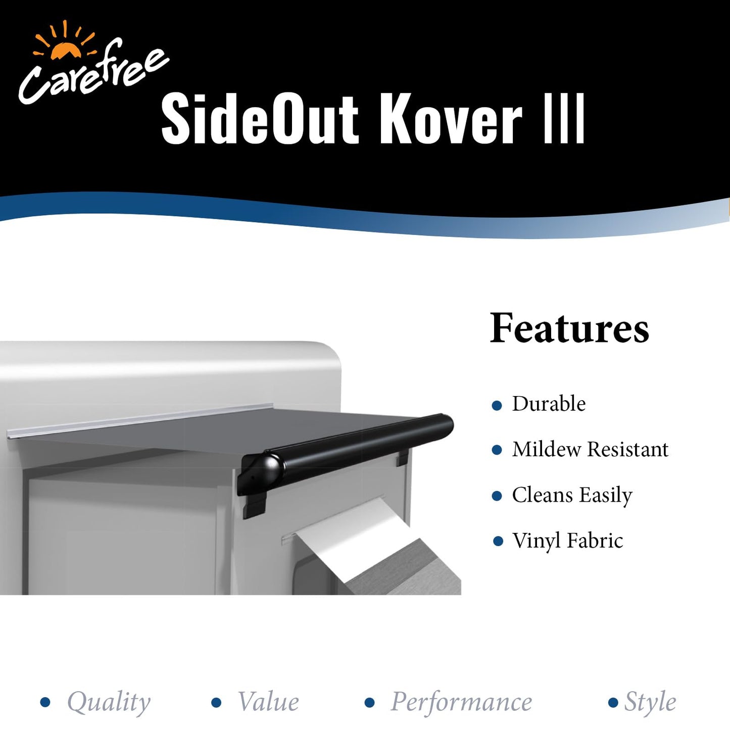 Carefree Universal RV Slideout Awning Fabric Replacement (200" x 150") - Cut to Fit Length, Standard RV Slide Room Extension Awning with FLXguard Protection for Pop Out Room (White)