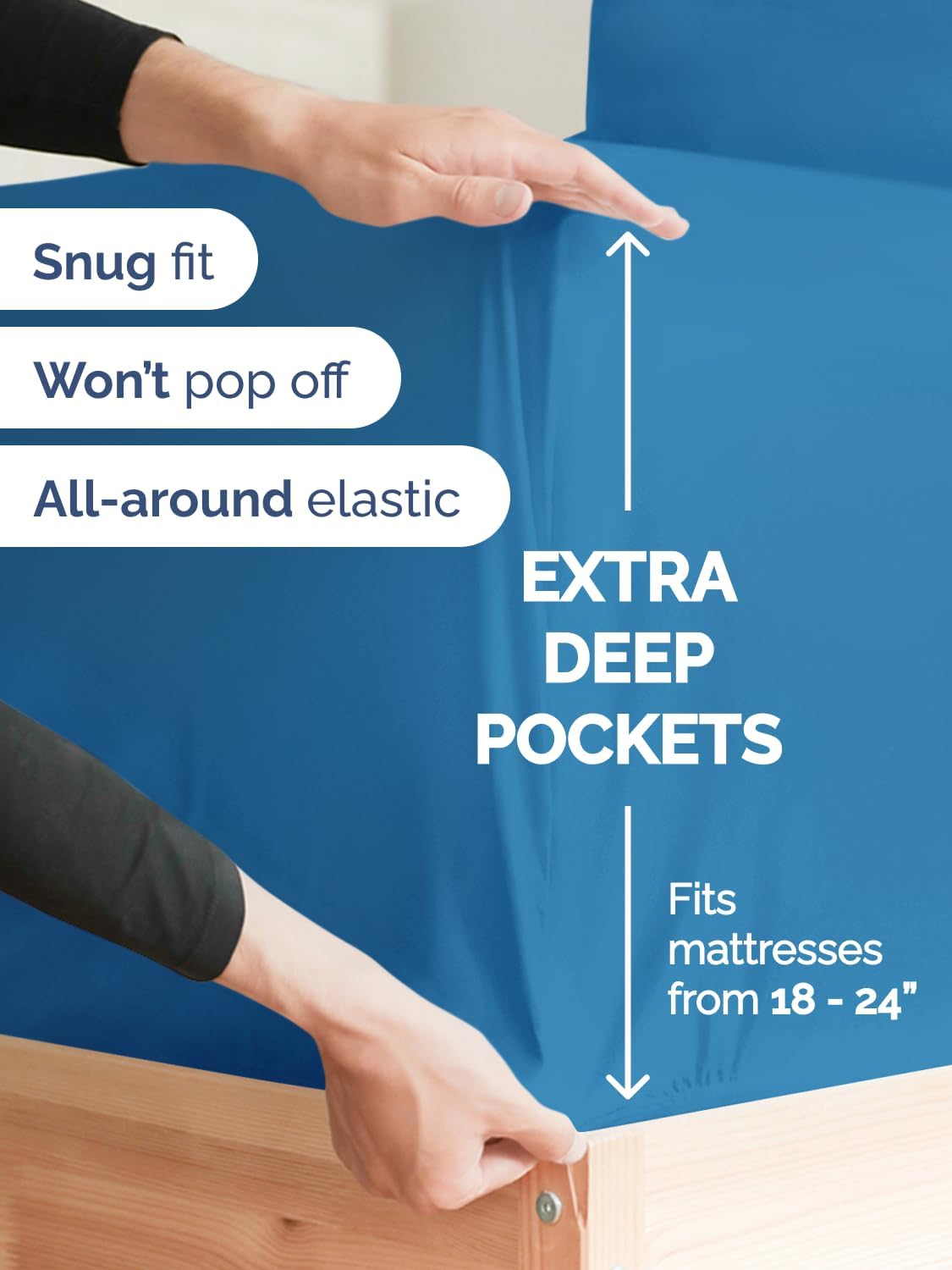 Skiennix Extra Deep Twin Sheet Set - 4-Piece Breathable Cooling Bedding - Soft, Wrinkle-Free Denim Blue