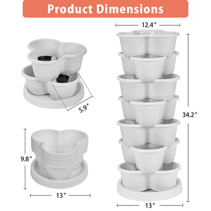 VECELO 7 Tier Vertical Garden Planter, Self Watering Stackable Planters with Wheels for Strawberries, Herbs, Flowers, Vegetables, White