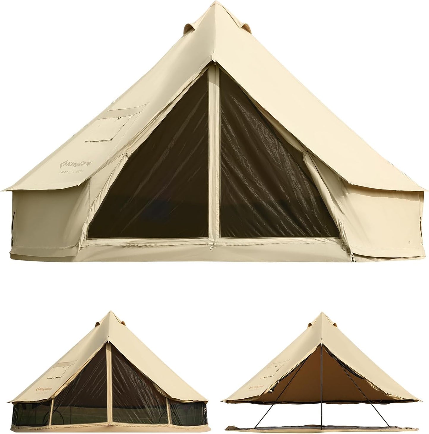 KingCamp Glamping Tent for 4 Seasons, 13.2ft/16.4ft Large Waterproof & Windproof Luxury Bell Yurt Tent w/Stove Jack, Spacious for Family Camping Hunting Parties
