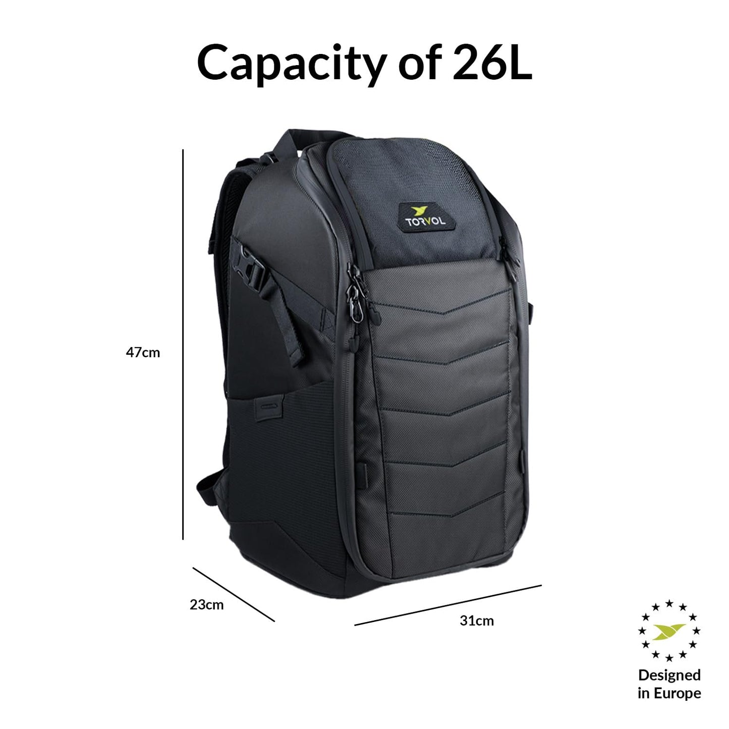 Torvol Quad PITSTOP Backpack Stealth Edition, Compact FPV Drone Backpack for 2 Drones, Fits DJI Mini 3, Mini 4 Pro, DJI Neo, with Laptop Compartment, Waterproof Rain Cover, Black, 26L