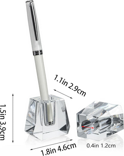 QFkris Crystal Pen Holder - Elegant 1.8" Glass Fountain Pen Stand for Desk | Perfect Gift for Students & Professionals
