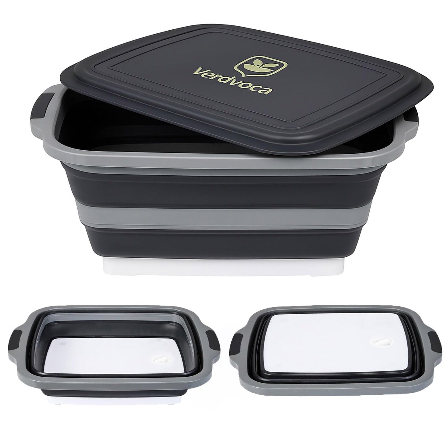 Verdvoca 2 Pcs 30L & 1 Piece 16L Collapsible BBQ Prep Tubs with Lids for Fruit Prep & Washing, Meal Marinating and Food Storage