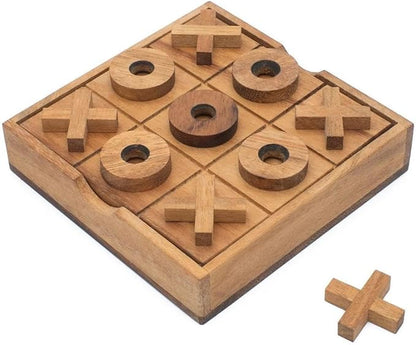 Wooden Tic Tac Toe (XOXO) Game – Handmade 2-Player Strategy Board Game – Travel Size Rustic Tabletop Decor – Sustainable Wood Gift for Adults Kids Couples Family (Classic)