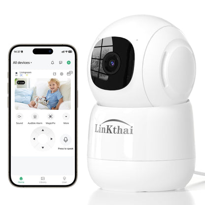 Linkthai Camera for Home Security, 4MP Pet Camera with Speaker for Dog/Cat, WiFi Camera Indoor Wireless Home Security with Phone App, Auto Tracking/Super Night Vision/2 Way Talk, Cloud/SD Card Storage