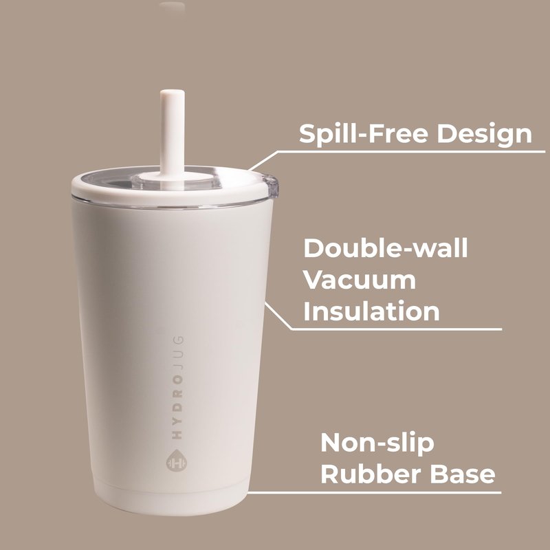 HydroJug Everyday Tumbler 14 oz – Ceramic-Lined Insulated Tumbler with Straw and Soft-Touch Lid, Cup Holder Friendly, Double-Wall Vacuum Insulation, Reusable Travel Cup – Linen
