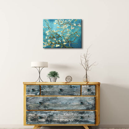 Wieco Art Framed Wall Art Canvas Prints of Almond Blossom by Vincent Van Gogh Paintings Reproduction Abstract Artwork for Wall Decor Golden Frame