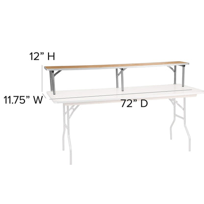 Flash Furniture Amara 72" x 12" x 12" Birchwood Bar Top Riser with Folding Silver Legs, Wooden Foldable and Portable Riser for Event and Bar Tables