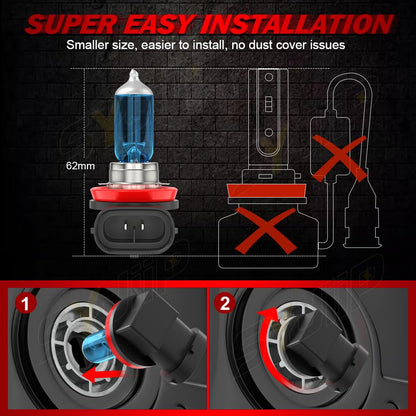 SYJIIP Upgraded Halogen Headlight Bulbs H9/H11 High Low Beam 6000K White Lights, Pack of 4 for Dodge Grand Caravan 2011-2020