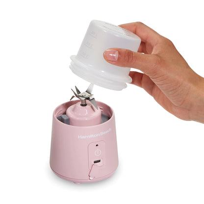Hamilton Beach Mini Cordless Portable Personal Blender for Shakes and Smoothies, USB Rechargeable, 16 oz. Jar with Leakproof Travel Lid, 6 Stainless Steel Blades, Pink (51181)