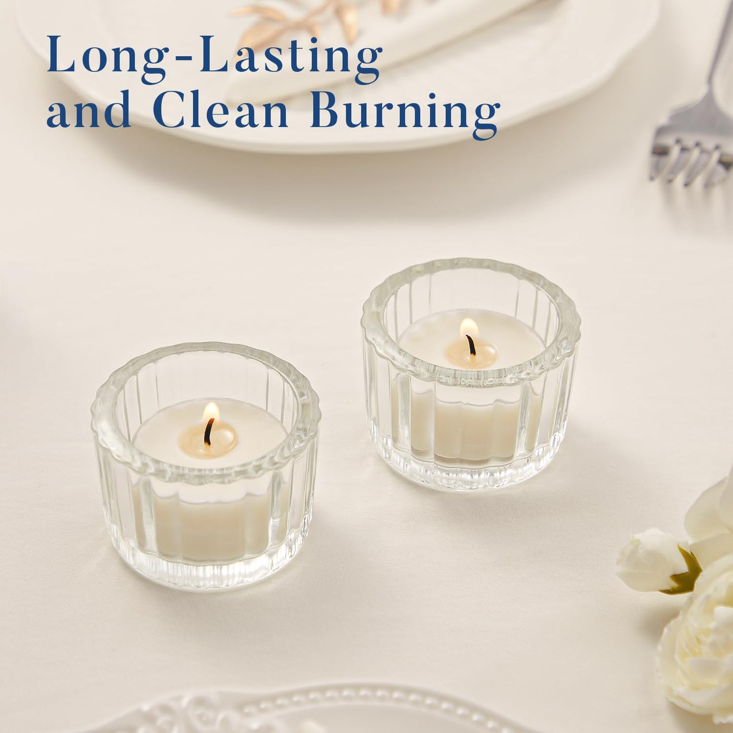 Crenovo Tea Lights Candles 100 Pack, Natural Soy Wax Tealights Candles Bulk 6 Hours Non-Toxic, Long Burning, Unscented Small Votive Cup Candles for Wedding, Party, Dinner, Emergency