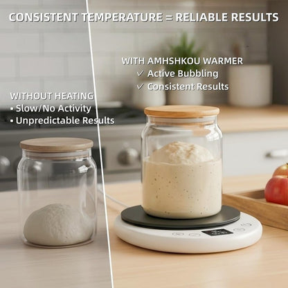amhshkou Sourdough Starter Warmer - Professional 1°F Precision, 24H Auto Shutdown Timer, Delayed Start, 4.9" Surface for Perfect Fermentation (White)