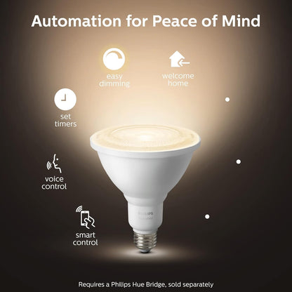 PHILIPS Hue Smart 100W PAR38 LED Bulb, 2 Pack, White & Color Ambiance Color-Changing Light, 1300LM, E26, Outdoor Light Bulbs, Control with Hue App, Works with Alexa, Google Assistant and Apple Homekit