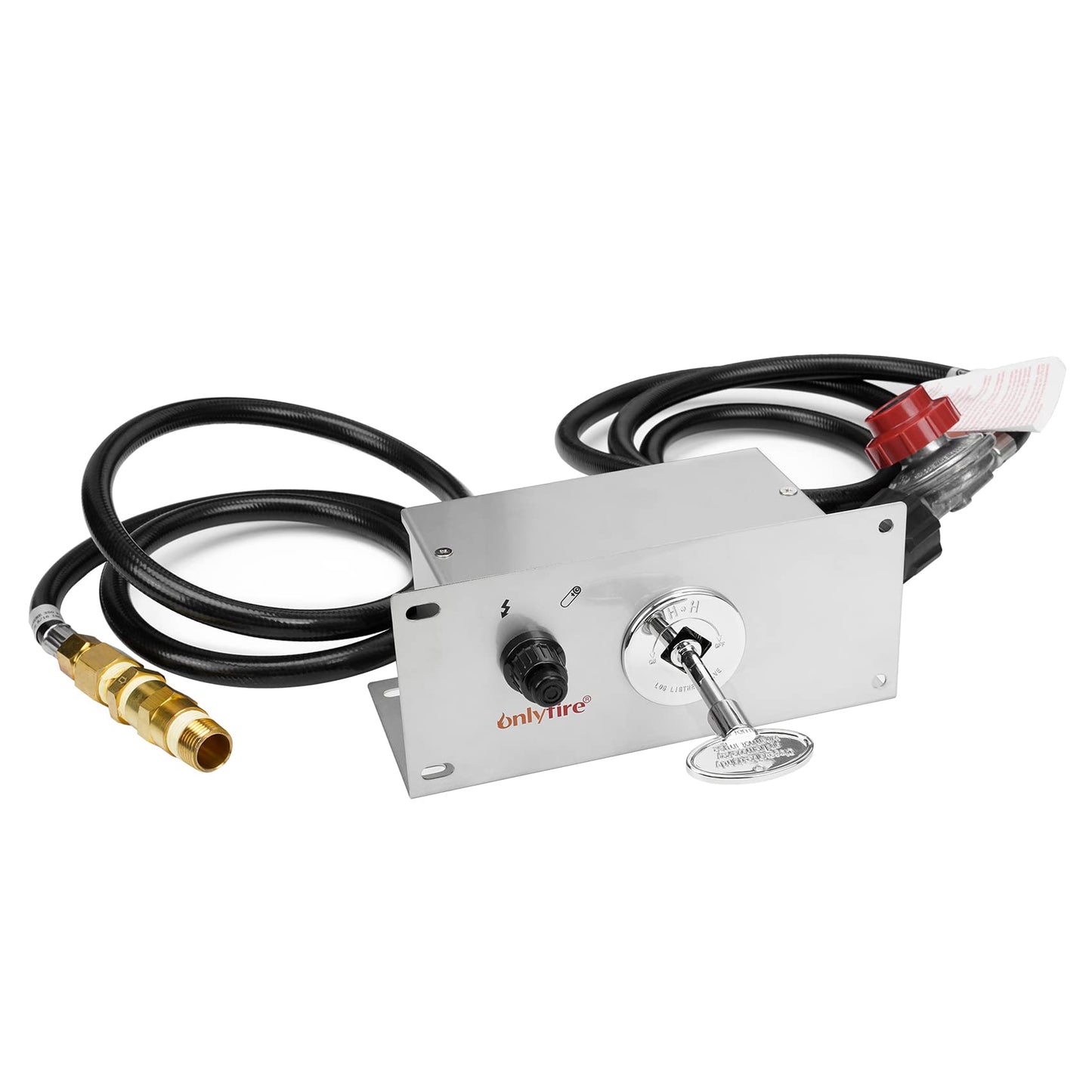 onlyfire All-in-One Propane Gas Fire Pit Ignition System Kit (Includes Electronic Igniter, Key Valve, Air Mixer Valve, LP Regulator with 5Ft Hose, PVC Hose)