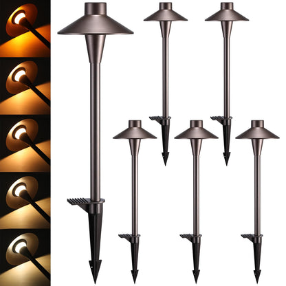 LEONLITE Update 5CCT Low Voltage Pathway Lights, LED Landscape Path Lights, 1800/2700/3000/4000/5000K, Hat Shape Head, 12-24V AC/DC, IP65 Outdoor Walkway Light, Oil Rubbed Bronze Aluminum, Pack of 6