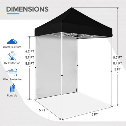 EAGLE PEAK Pop up Canopy 5x5, Outdoor Portable Canopy Tent with One Removable Sunwall, Carry Bag Included, Black