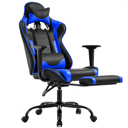 BestOffice | Ergonomic Gaming Chair | Blue | Reclining Computer Chair with Lumbar Support, Headrest Pillow, Adjustable Footrests | 360 Swivel with Heavy Duty Wheels | for Home & Office
