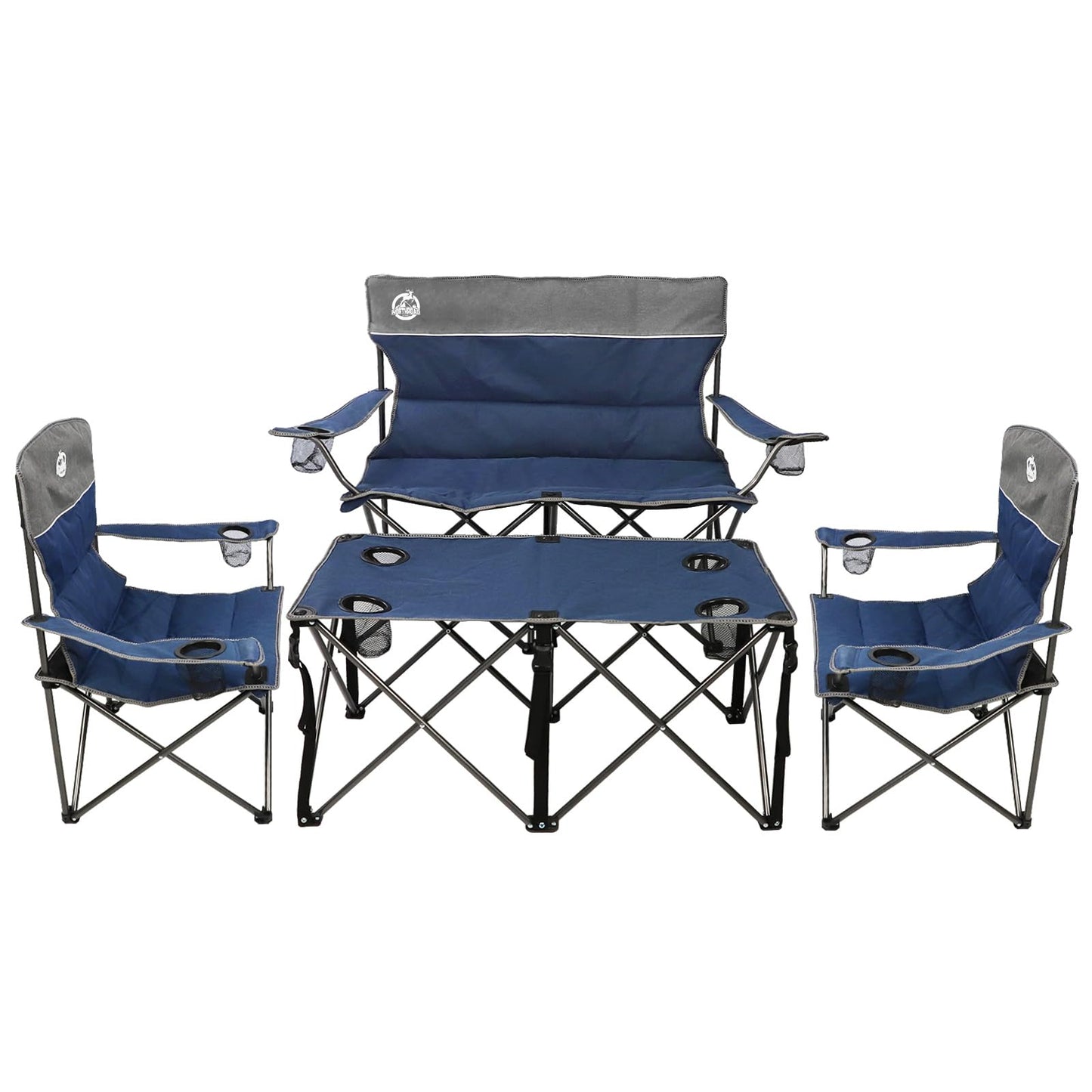 Northroad Folding Camping Chair Set of 4,Portable Collapsible Conversation Set w/1 Sofa,2 Single Chairs and 1 Table for Family Patio,Outdoor Travel,Beach(Blue)