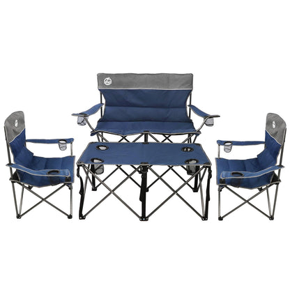 Northroad Folding Camping Chair Set of 4,Portable Collapsible Conversation Set w/1 Sofa,2 Single Chairs and 1 Table for Family Patio,Outdoor Travel,Beach(Blue)
