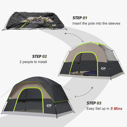 CAMPROS CP Tent 6 Person, Waterproof Windproof Double Layer Family Dome Tent, Easy Setup with Large Mesh Windows & Wide Door for Camping