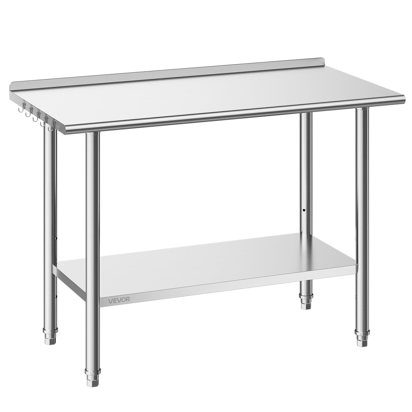 VEVOR Stainless Steel Work Table, 24x48 inch Food Prep Table with Wheels, Commercial Kitchen Workstation with Adjustable Undershelf, Metal Heavy Duty Utility Worktable, for Restaurant Home Outdoor