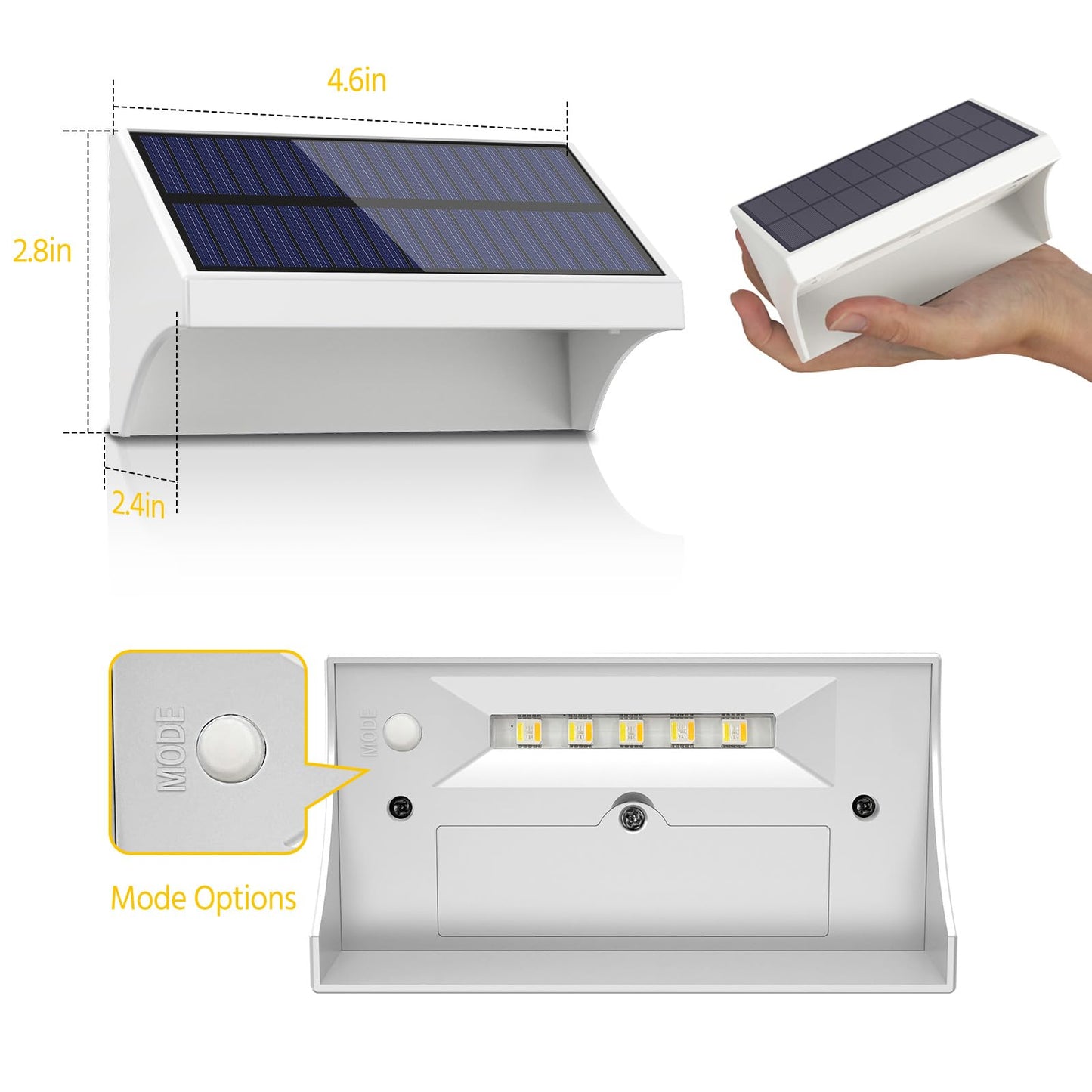 NIORSUN Outdoor Fence Lights, 24 Pack Waterproof LED Solar Fence Lights with 1500mAh Battery, Warm White/Cool White/RGB, Easy-to-Install Wall Light for Deck, Patio, Railing, Stairs, Backyard – White