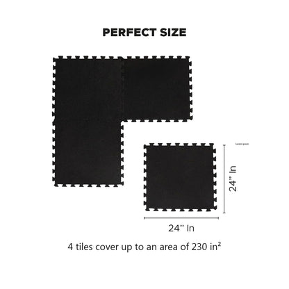 Puzzle Exercise Mat, Set of 24 Foam interlocking floor tiles, Protective Flooring, Interlocking Foam Floor, Non-Slip Tiles for Fitness Equipment Workout Cushion and Floor Protection (6 Set of 24x24in)