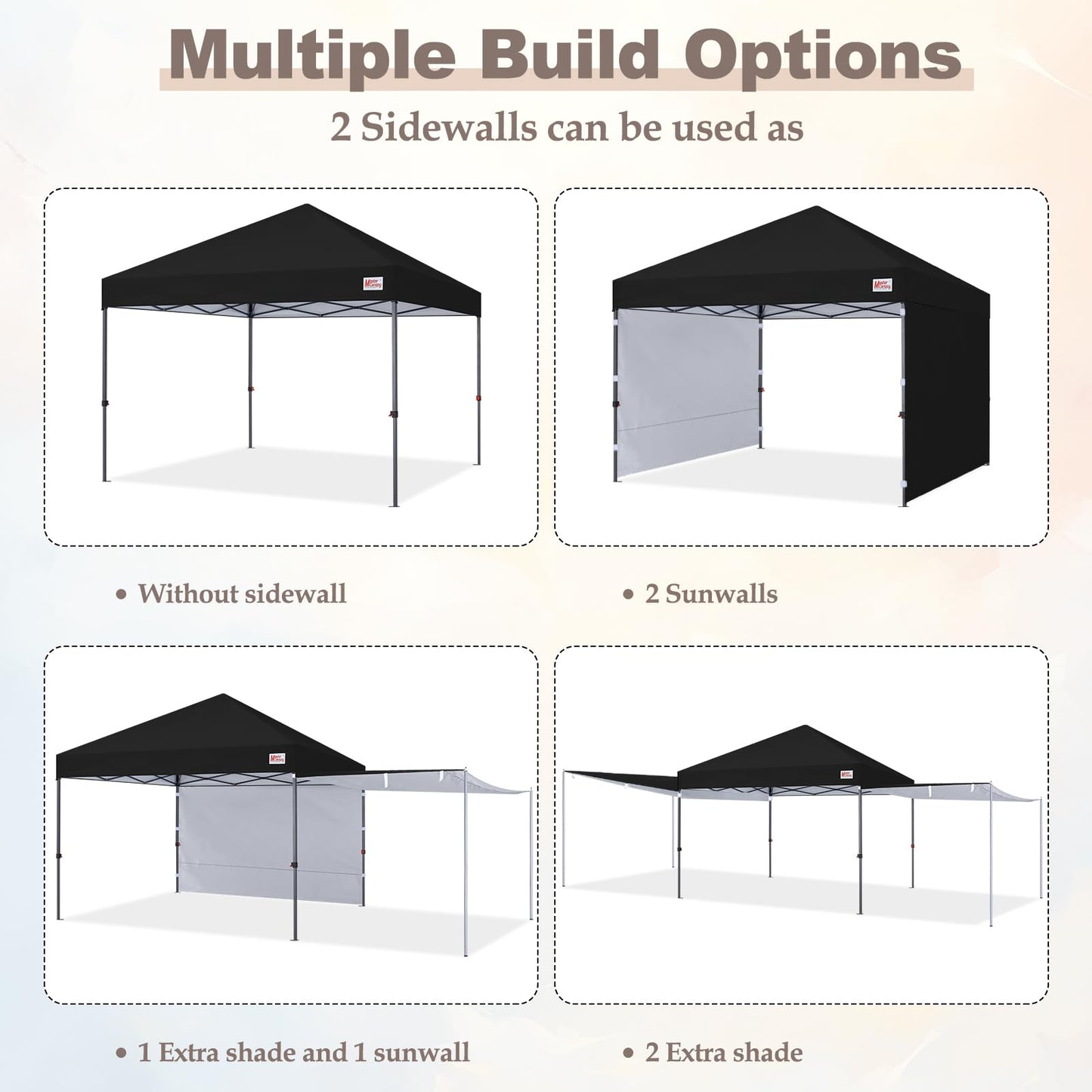 MASTERCANOPY Pop Up 10x10 Canopy Tent with Center Lock, 2 Shelters, 4 Poles, 230 Sq ft of Large Shade Space, for Camping, Picnics & Beach (10'x10',Black)