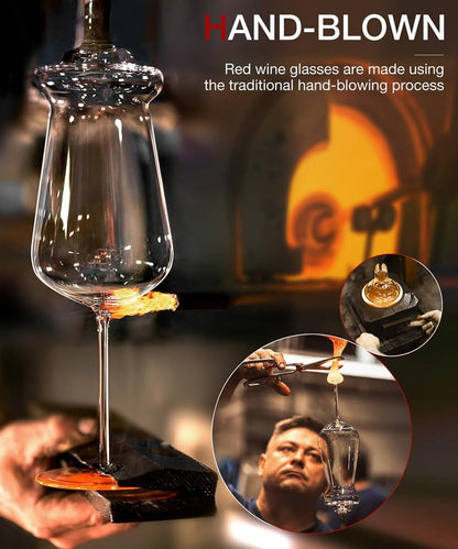 Red Wine Glasses Set of 2, 15 oz Exquisite Hand Blown Crystal Wine Glass, White Modern Wine Glass with Stem, Ideal Gift for Martini Set, Toasting at Weddings, Anniversaries, or Birthdays
