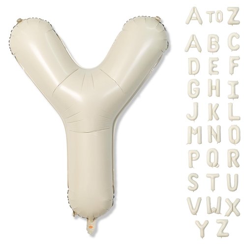 Cream Y Letter Balloons, 40 Inch Alphabet Foil Name Beige Balloon, Large Self Inflating Balloon Letters Y, White Sand Mylar Helium Custom Letter Balloon for Girls Birthday Party Baby Shower Decoration