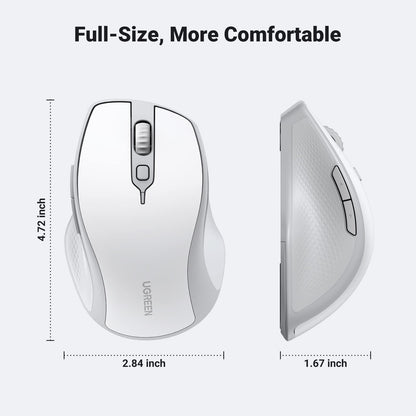 UGREEN Wireless Ergonomic Bluetooth 5.0 Mouse for Laptop, 2.4G Cordless Mouse with USB Receiver, 1000/1600/2000/4000 DPI, 5 Buttons Silent Mice for MacBook, PC, Desktop, Chromebook, Black