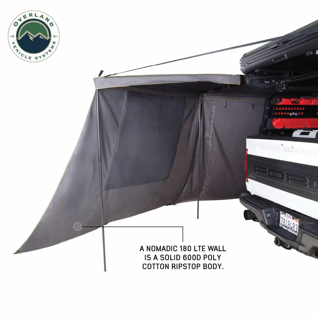 Overland Vehicle Systems 18159919 HD Nomadic 180 LTE Awning Wall with Door and Mesh Windows | Velcro Attachment | Weather-Resistant | Insect Protection | Awning Sold Separately