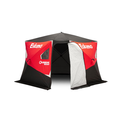 Eskimo Outbreak 650XD Pop-up Portable Insulated Ice Fishing Shelter, 94 sq ft. Fishable Area, 5-7 Person, Red/Black, 143" x 135"