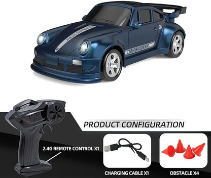 Mini Desktop RC Drift Car 1:64 Scale 4WD High-Speed 2.4Ghz Remote Control Racing Sports Car with LED Lights for Adults Hobbyists