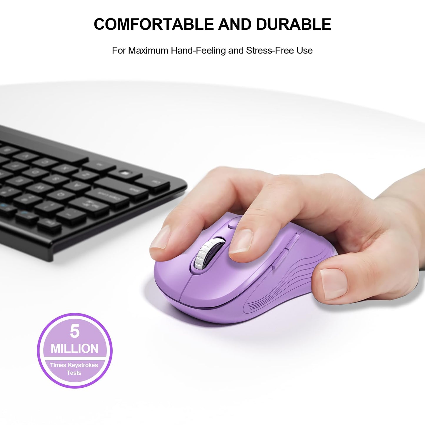 WisFox 2.4G Wireless Mouse for Laptop, Ergonomic Computer Mouse with USB Receiver and 3 Adjustable Levels, 6 Button Wireless Mice for Windows Mac PC Notebook (Grey)