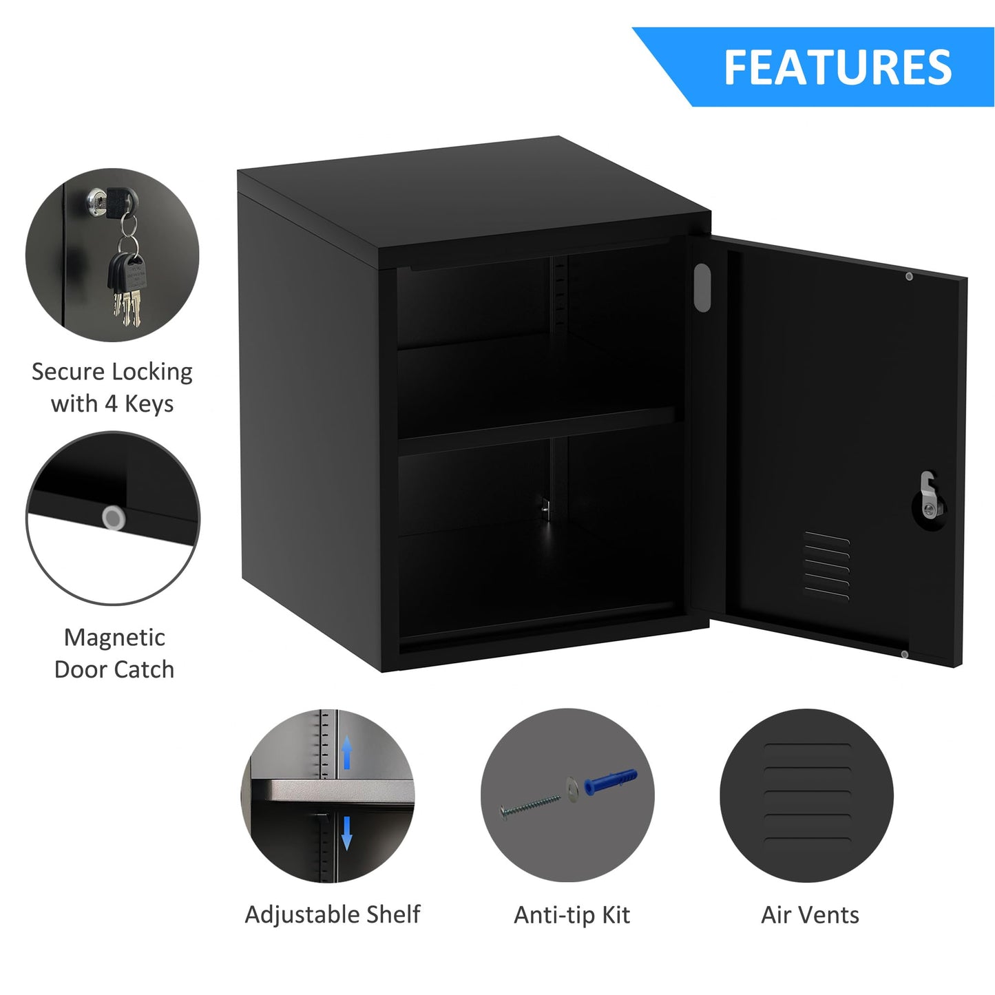 JINGUR Metal Storage Locker Cabinet with Locking Door and Adjustable Shelf for Home Office Classroom Workshop Organization (Black)