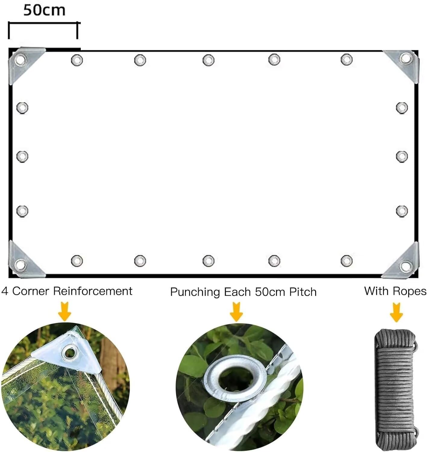 HAJDCUTC 12 'x 16' Clear Vinyl Tarp, Heavy Duty PVC Waterproof,with Grommets and Cable Tie,Thick and Tear-Resistant, Camping, Patio, Rain or Sun Shelter, Cars, Tarpaulin Home Garden Outdoor Use