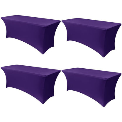 Obstal 6ft Stretch Spandex Table Cover - 4 Pack Universal Rectangular Fitted Tablecloth Protector for Wedding, Banquet and Party (Dark Purple, 72L x 30W x 30H Inches)