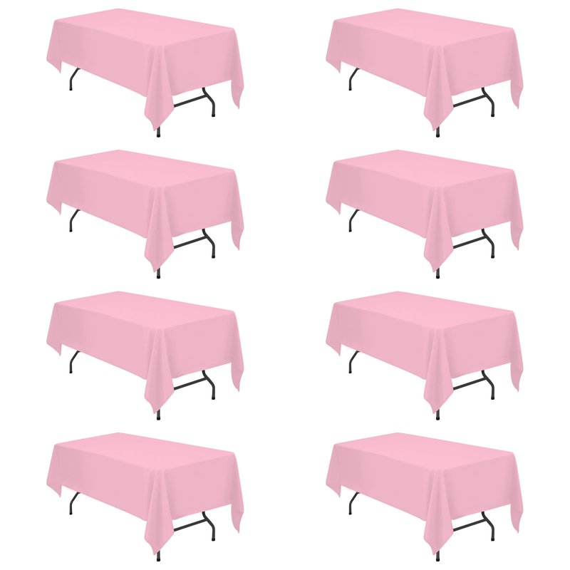 BRILLMAX 8 Pack Pink Tablecloths 60 x 102 Inch for 6ft Rectangle Tables - 150 GSM Polyester Fabric, 15" Standard Drop, Water, Stain & Wrinkle Resistant Cloth Cover for Wedding Banquet Dining Buffet