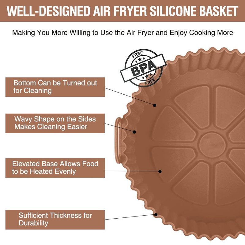 Air Fryer Silicone Liners for Ninja Air Fryer AF101 4 QT AF150 AF161 5.5 QT MAX XL, for COSORI/Gourmia/PowerXL/InstantPot/Philips 4QT and Most 3 to 5 QT Airfryers, Better than Parchment Paper Liners