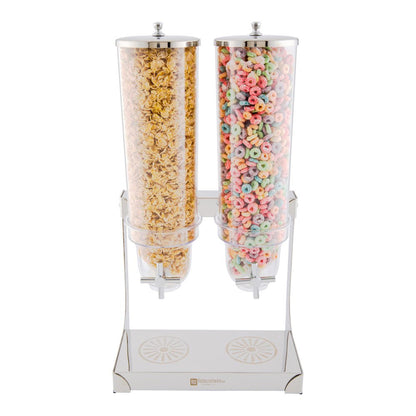 Restaurantware Met Lux 3 Liter Countertop Cereal Dispenser 1 Double Compartment Food Dispenser - Self Serve Refillable Stainless Steel Nuts Dispenser For Food Storage For Kitchen Or Pantry