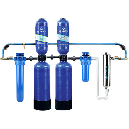 Aquasana Whole House Water Filter System | 1,000,000 Gallons | Salt-Free Softener Alternative | UV, Carbon & KDF | Tackles up to 99.99% Chlorine, Bacteria, Viruses, Sediment & Scale | EQ-1000-AST-UV