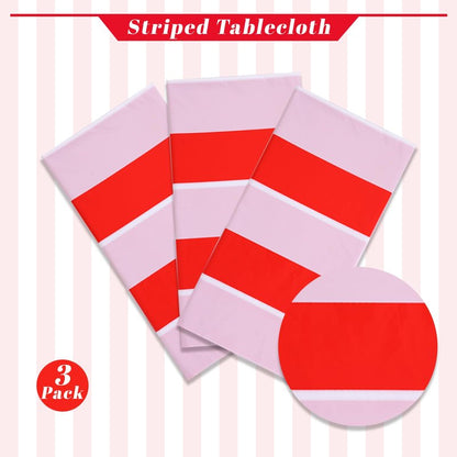 Kesfey 3 Packs Red and White Vertical Striped Tablecloth 54 x 108 Inch Circus Carnival Theme Party Table Cloths Decorations Waterproof Red Striped Picnic Table Cover for Patriotic Birthday Party