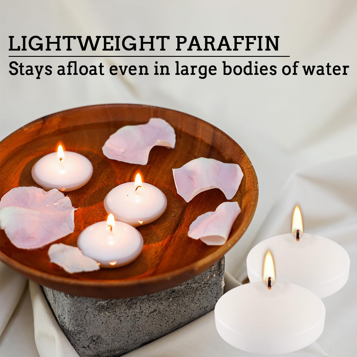 10 Hour Floating Candles, 3'' White Unscented Dripless Wax Discs, for Cylinder Vases, Centerpieces at Wedding, Party, Pool, Holiday (24 Set)